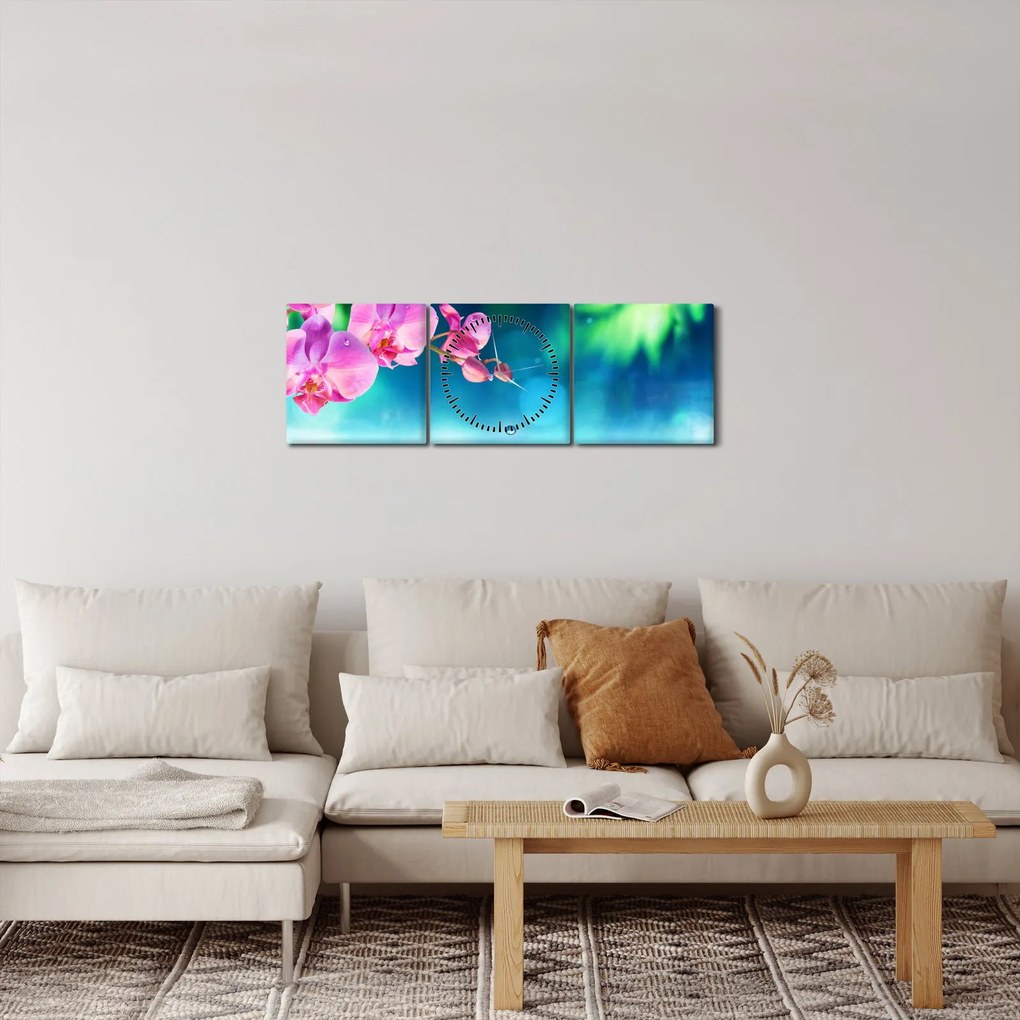 Obraz - Orchidea (s hodinami) (90x30 cm)
