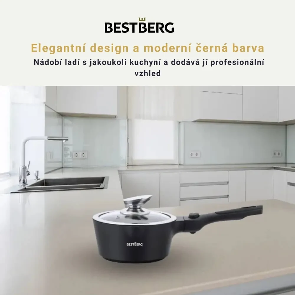 bestBerg BBN-1014BK 14-dielna prémiová súprava riadu s nepriľnavým mramorovým povrchom / čierna