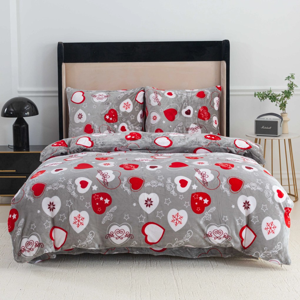 Obliečky mikroplyš CHRISTMAS HEART sivé Rozmer obliečky: 2 ks 70 x 90 cm | 200 x 220 cm