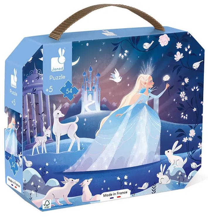 Puzzle pre deti Ľadová kráľovná Janod v kufríku 54 ks
