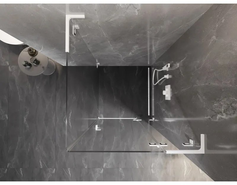 Mexen Lunar, L pravý výklopný sprchový kút 80 x 80 cm, 8mm číre sklo, biely profil, 834L-080-080-20-00-P