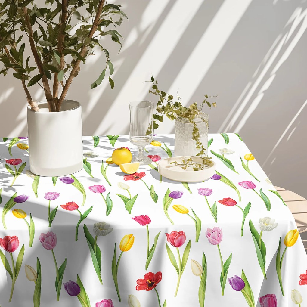 Goldea hranatý teflónový obrus - farebné tulipány 120 x 160 cm