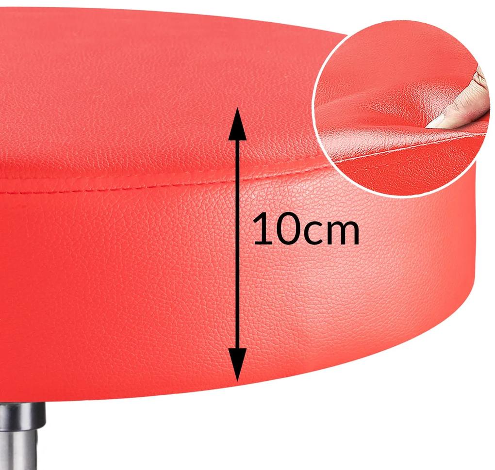 Casaria Taburetka na kolieskach, červená koženka, otočná 360°