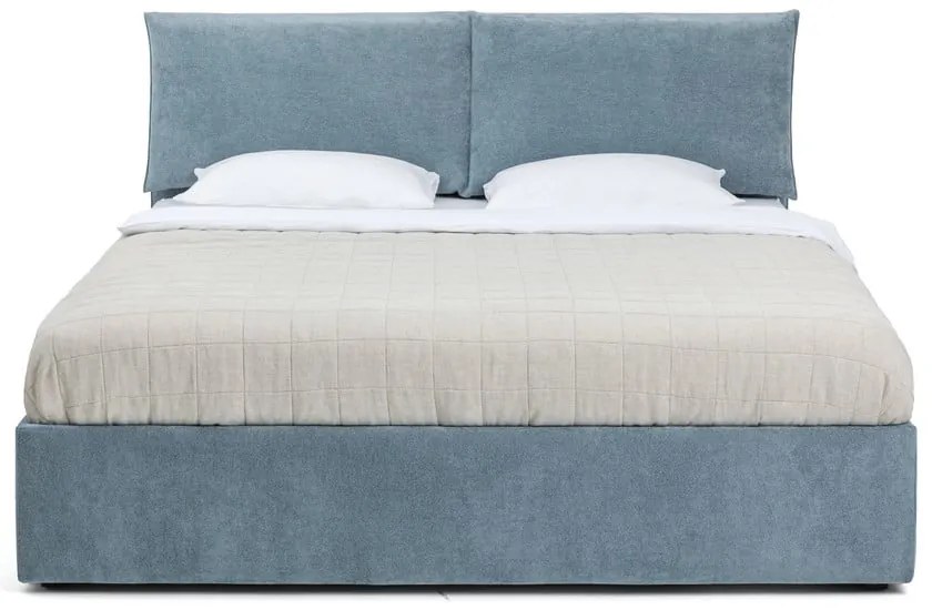 Modrá čalúnená dvojlôžková posteľ s úložným priestorom s matracom/s roštom 180x200 cm Thessa Pillow – Bonami Selection