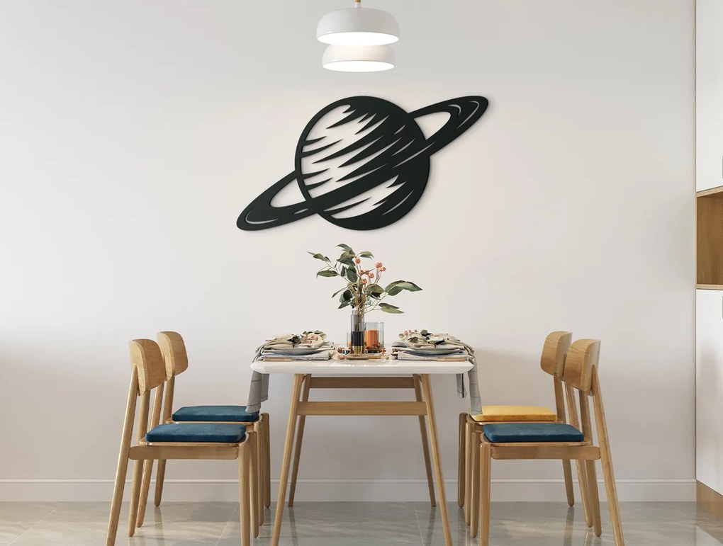drevko Drevená dekorácia Planéta Saturn Rozmer obrazu: 24 x 44,5 cm, Farba dekorácie: Čierna