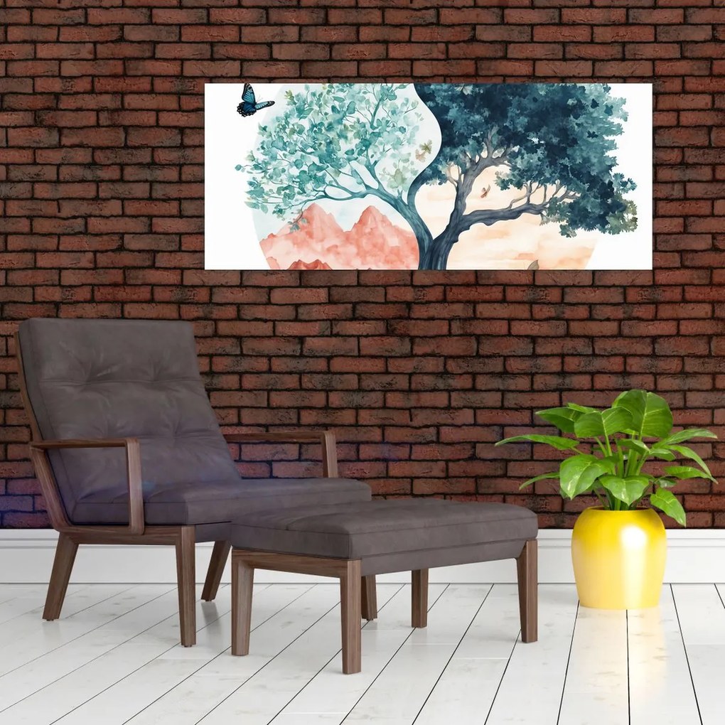 Obraz – Akvarelový strom plný života (120x50 cm)