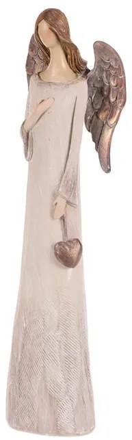 Polyresinový Anjel so srdcom 20 cm, béžovo-medená
