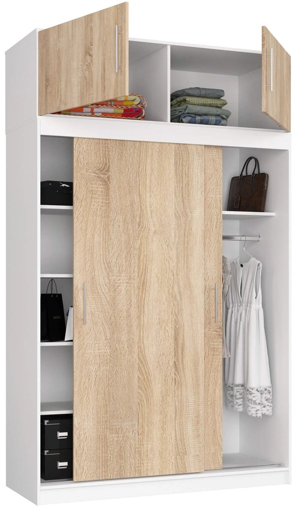 Šatní skříň s posuvnými dveřmi a nástavcem MONO CLP 150 cm bílá/dub sonoma