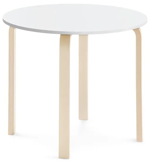 Stôl ELTON, Ø 900x710 mm, laminát - biela, breza