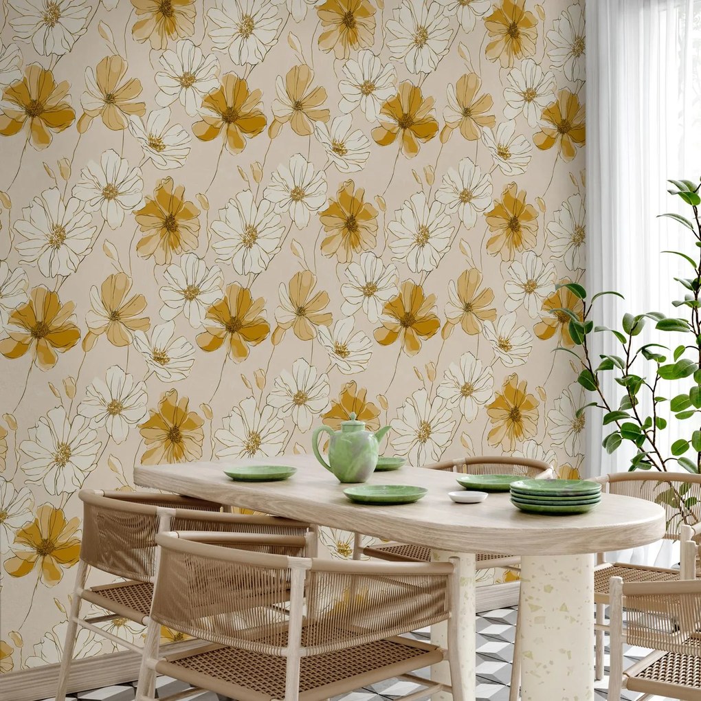 Fototapeta - Béžový vzor s kvetmi (147x102 cm)
