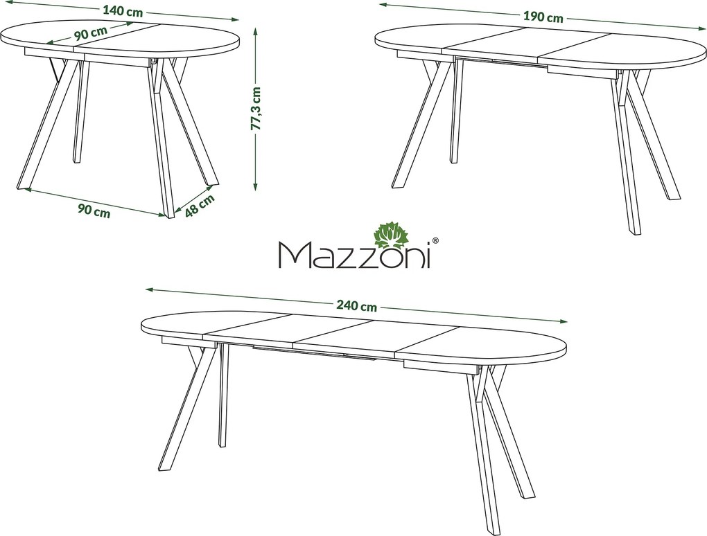 Mazzoni ALMO Biely mat / čierne nohy - OVÁLNY ROZKLADACÍ STÔL 120-220 cm PRE 10-12 OSÔB