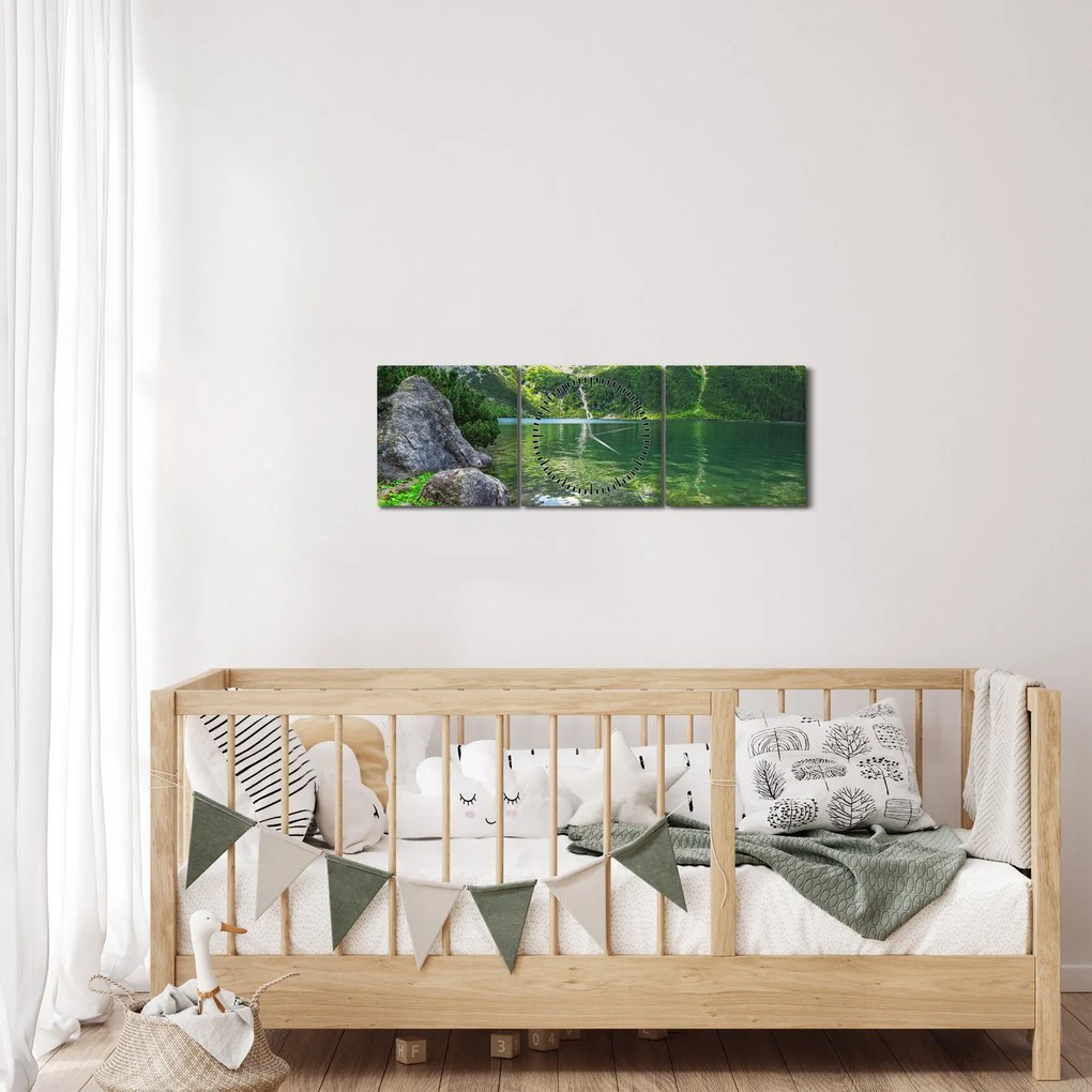 Obraz jazera v Tatrách (s hodinami) (90x30 cm)