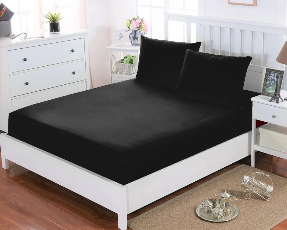 Napínacia plachta JERSEY PLUS Čierna Bavlnená Rozmer: 180 x 200 cm