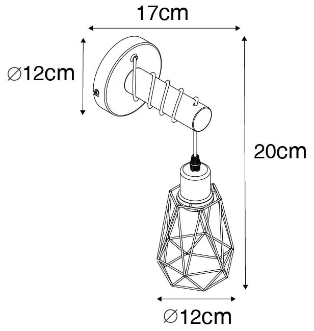 Rustikálna nástenná lampa čierna s drevom - Dami Frame