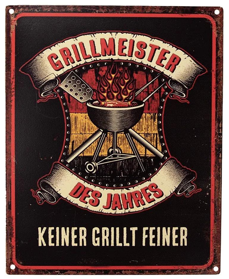 Čierna antik nástenná kovová ceduľa Grillmeister Des Jahres - 20*1*25 cm