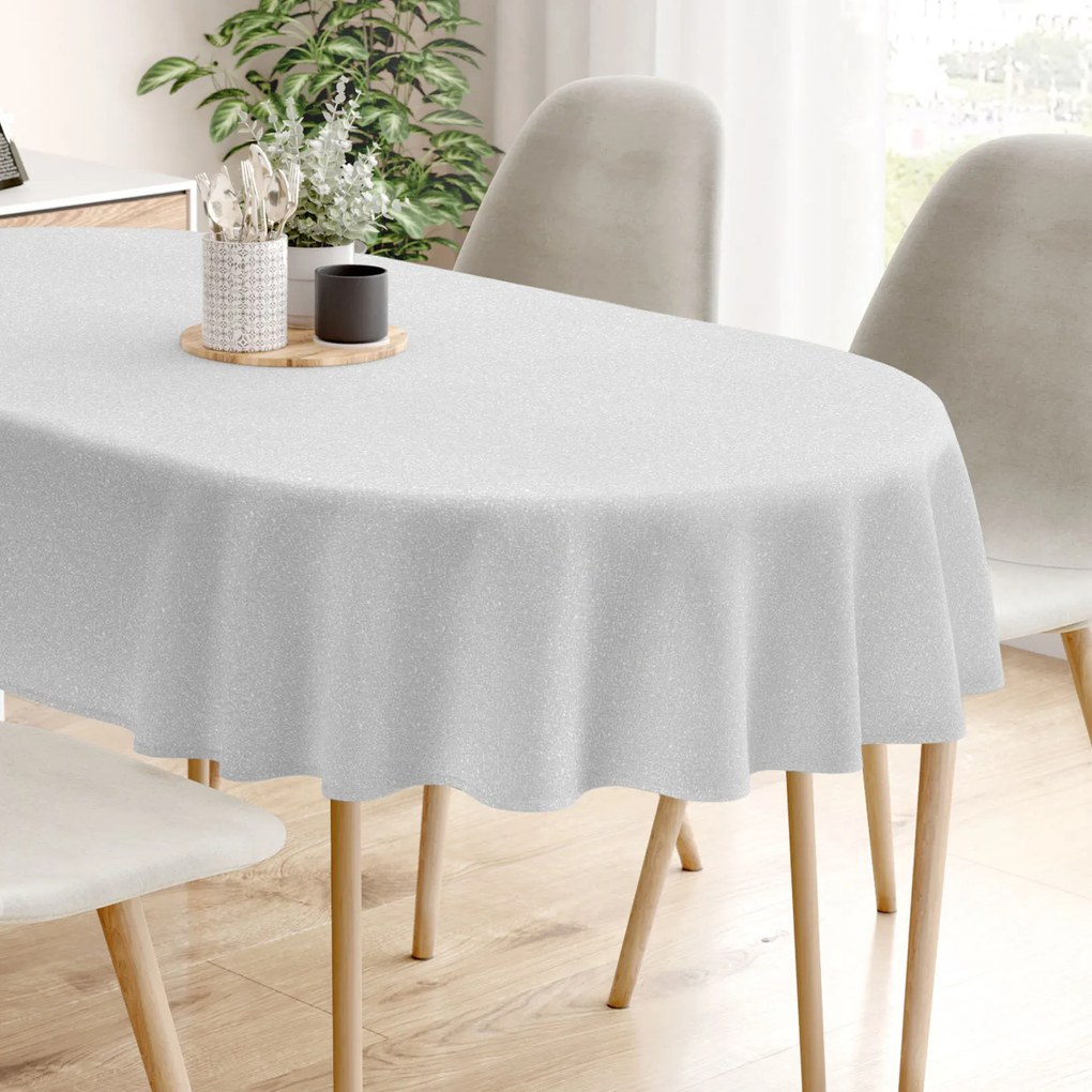 Goldea vianočný exkluzívny oválny obrus - strieborný s trblietkami 140 x 280 cm
