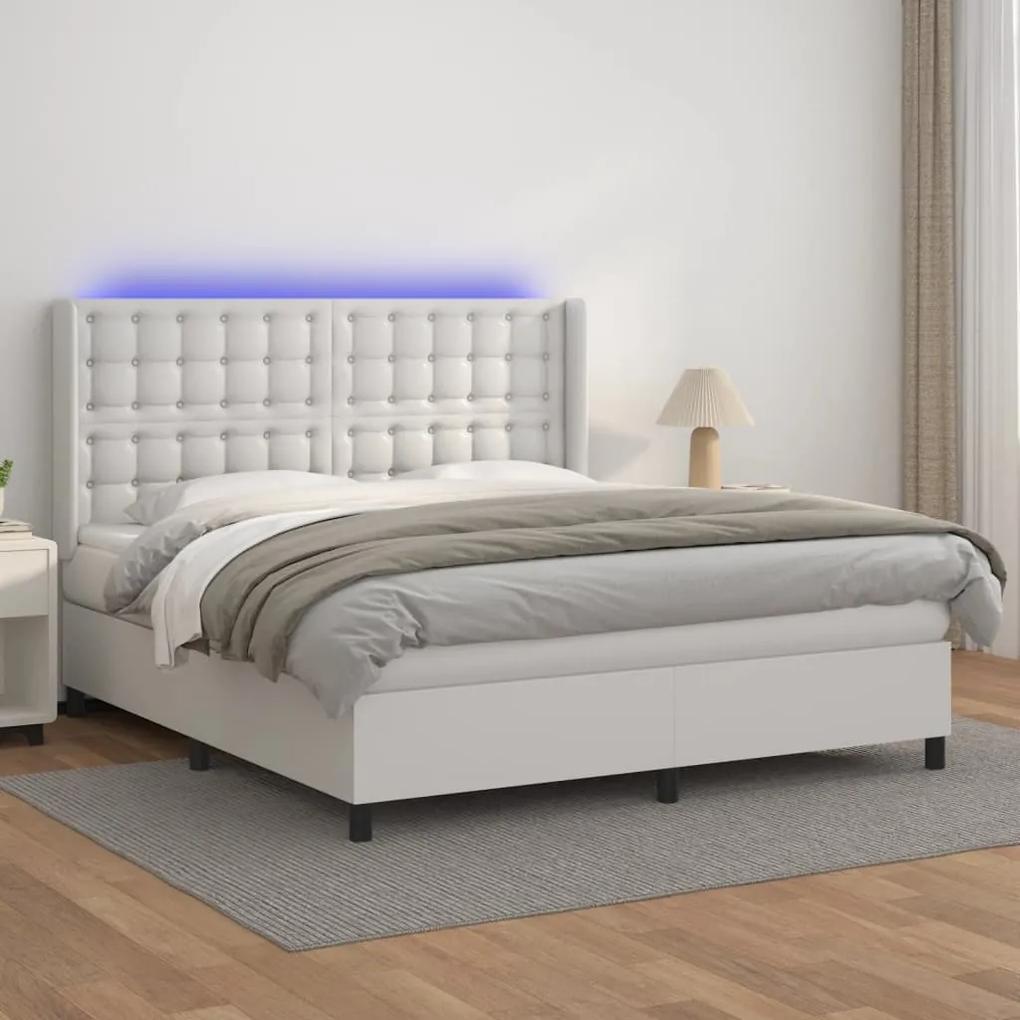 Boxspring posteľ s matracom a LED biela 180x200 cm umelá koža 3139398