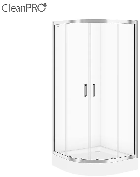 Cersanit Arteco, štvrťkruhový sprchový kút 80x80x190cm, 5mm číre sklo, chrómový profil + sprchová vanička Tako, S601-113
