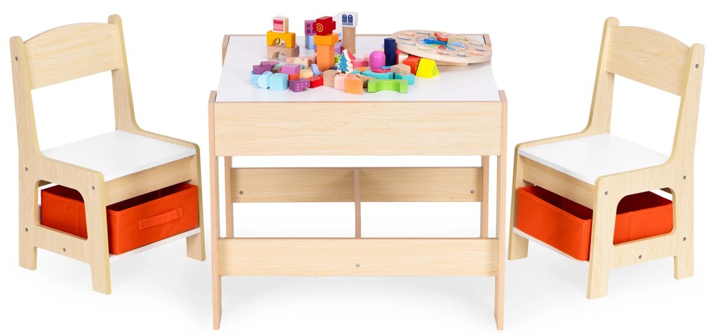 Zostava detského nábytku, stôl + 2 stoličky, kriedová tabuľa, ECOTOYS