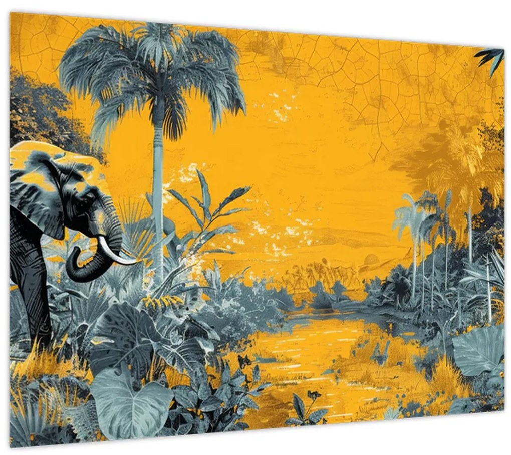 Sklenený obraz - Slon v prírode (70x50 cm)