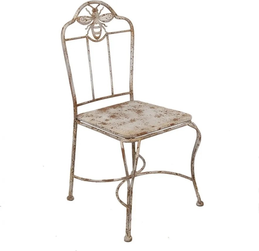 Biela antik kovová záhradná stolička so včielkou French - 47*47*91 cm