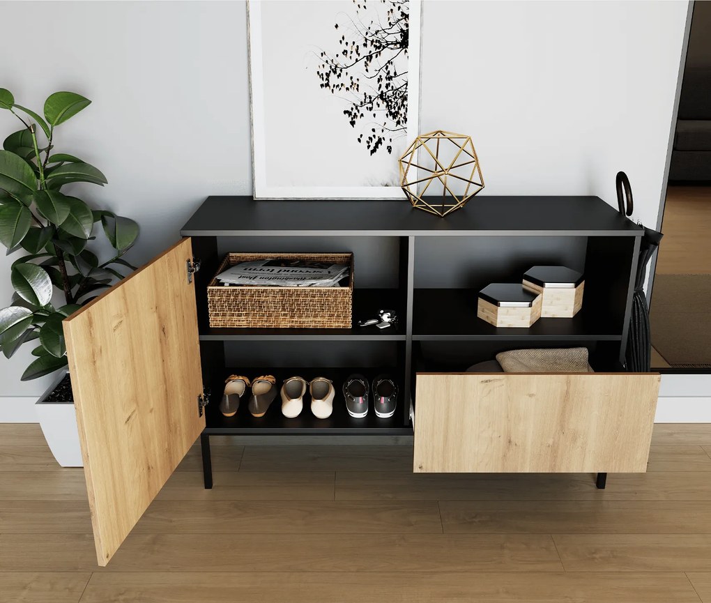 Komoda LANZZI 120x40 cm, čierna/dub