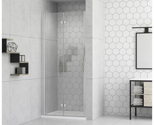 Sprchové dvere s otočnými skladacími dverami form&style MODENA 90 x 195 cm profil chróm číre sklo povrchová úprava skla odpudzujúca nečistoty rýchlomontážny systém