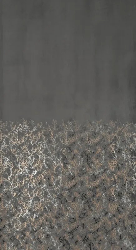 Dekorstudio Zamatový záves TORI na kolieskach zdobený jemnou potlačou vetvičiek - grafitový