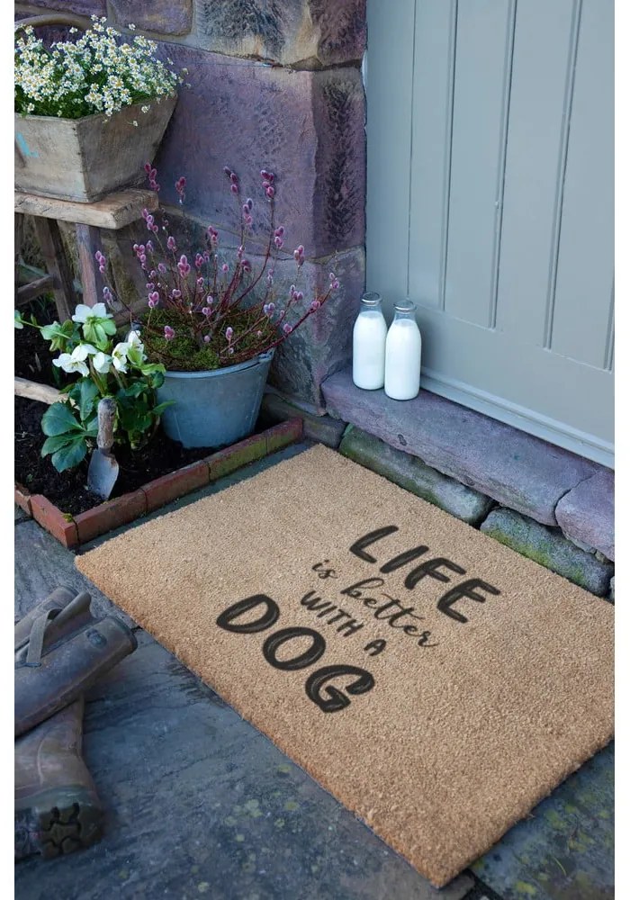 Rohožka z kokosového vlákna 60x90 cm Life Is Better With &amp; Dog – Artsy Doormats