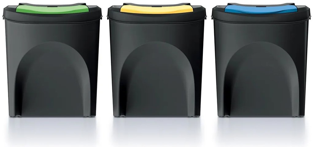 Odpadkový kôš na triedenie odpadu, 3x25l SORTIBOX XL, čierne