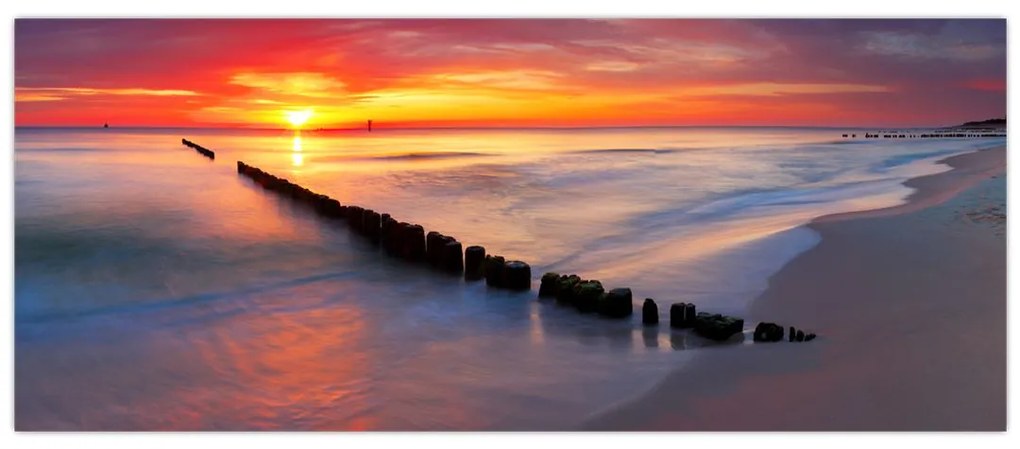 Obraz - Západ slnka, Baltské more, Poľsko (120x50 cm)