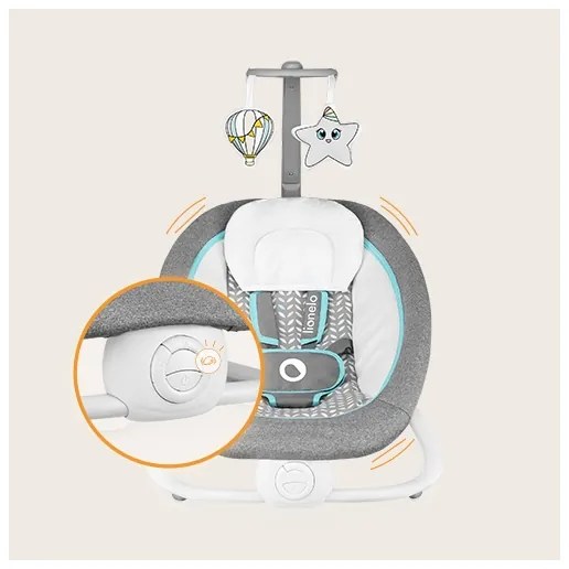 Lionelo - Detská vibrujúca hojdačka s melódiou PASCAL 2xAA šedá/tyrkysová