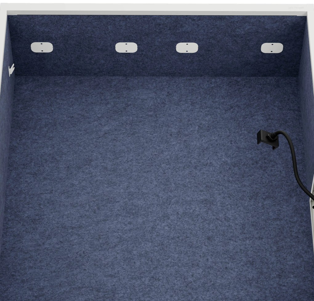 Kancelárska akustická kabína so sedadlom a portom USB-C, telo v biely / sedák tmavomodrá v zelenej farbe, 1150 mm: SALLY MentalBox