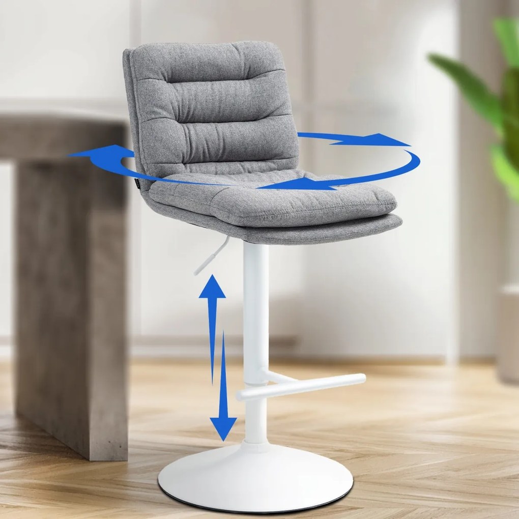 Barová stolička Damar - látka, biely rám - šedá