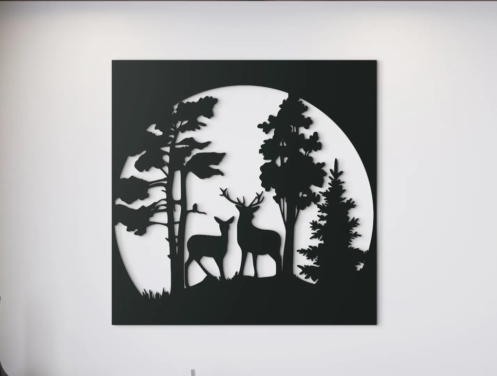 drevko Drevený obraz Jelene v lese Rozmer obrazu: 32,5 x 32,5 cm, Farba dekorácie: Čierna