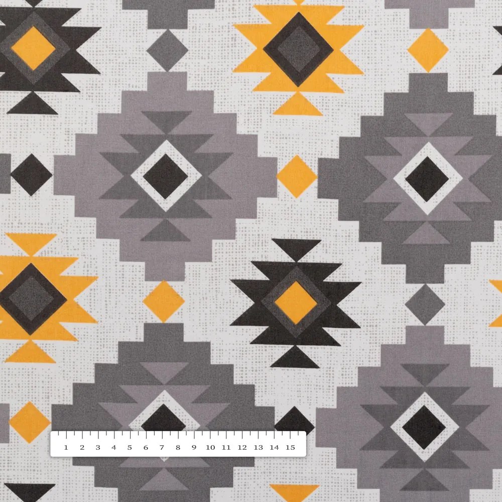 Biante Bavlnený behúň na stôl Sandra SA-520 Žlto-sivý aztécky vzor 20x120 cm
