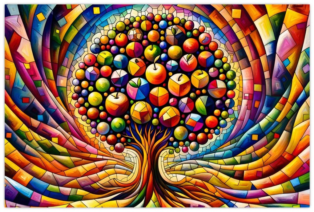 Obraz – Farebný strom s jablkami (90x60 cm)