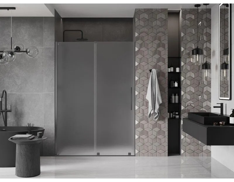 Mexen Velar, posuvné sprchové dvere do otvoru 160 cm, 8mm sklo námraza, grafit brúsený, 871-160-000-31-66