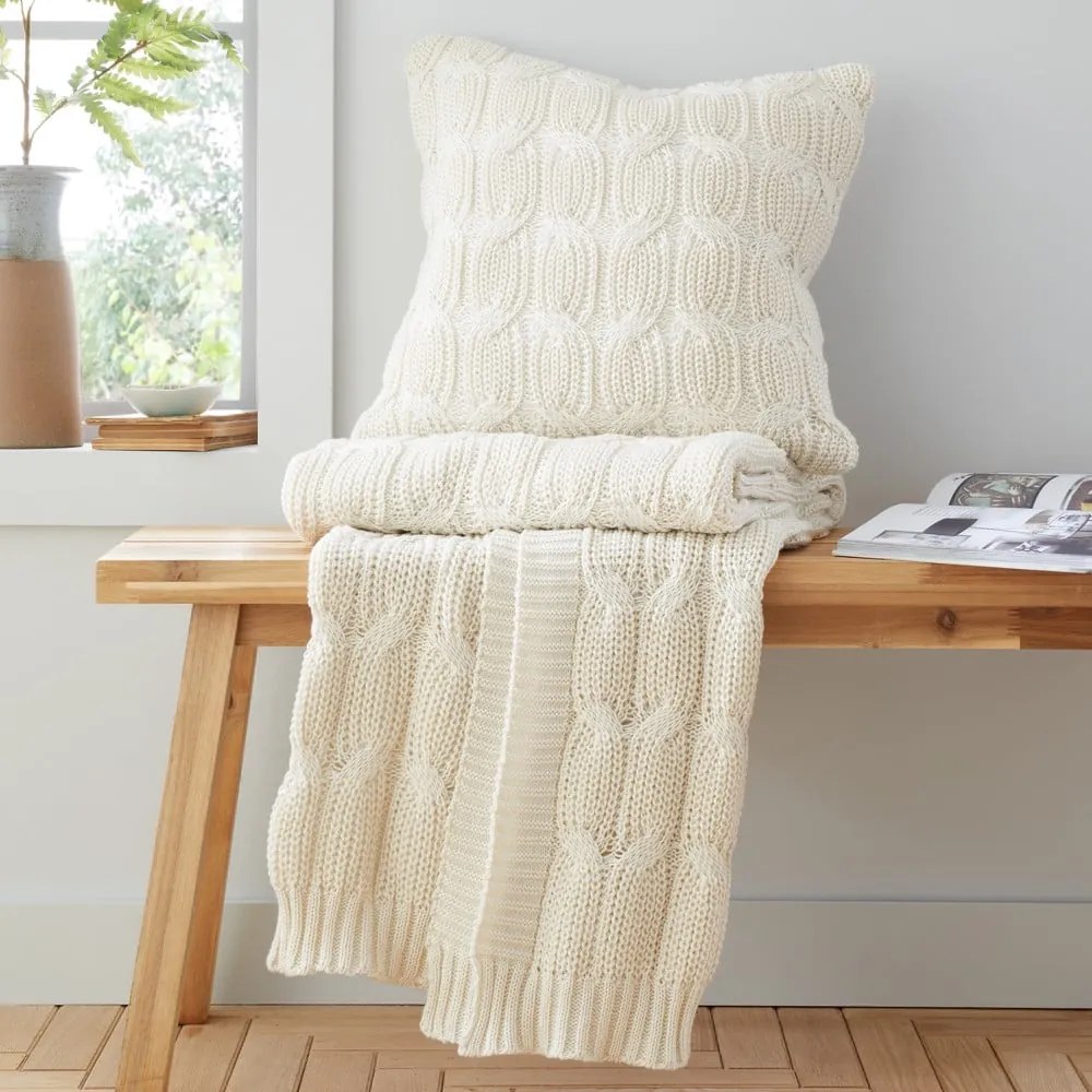 Bielo-béžová pletená deka 130x170 cm Chunky Marl Knit – Catherine Lansfield