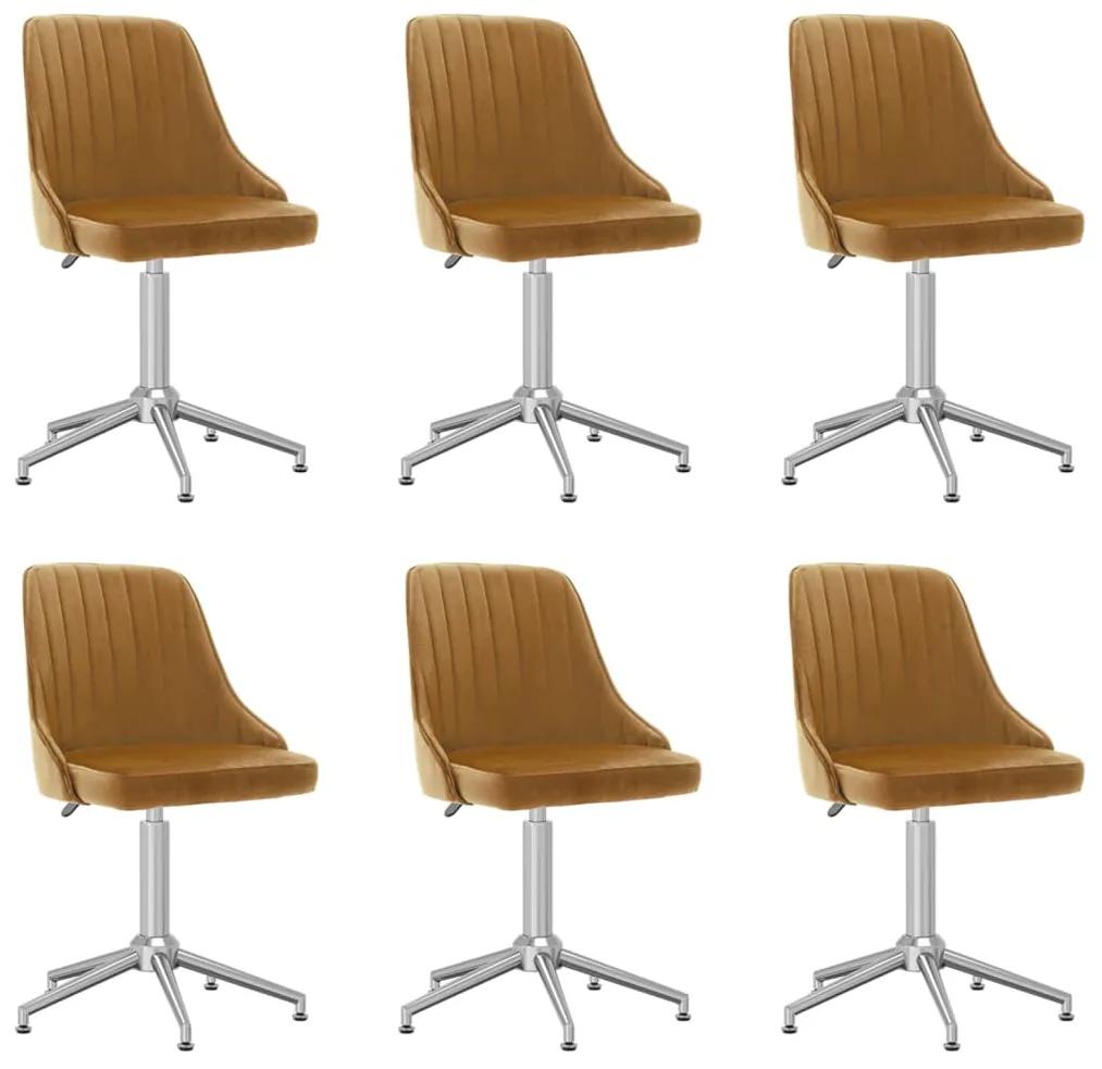 vidaXL Otočné jedálenské stoličky 6 ks hnedé zamatové