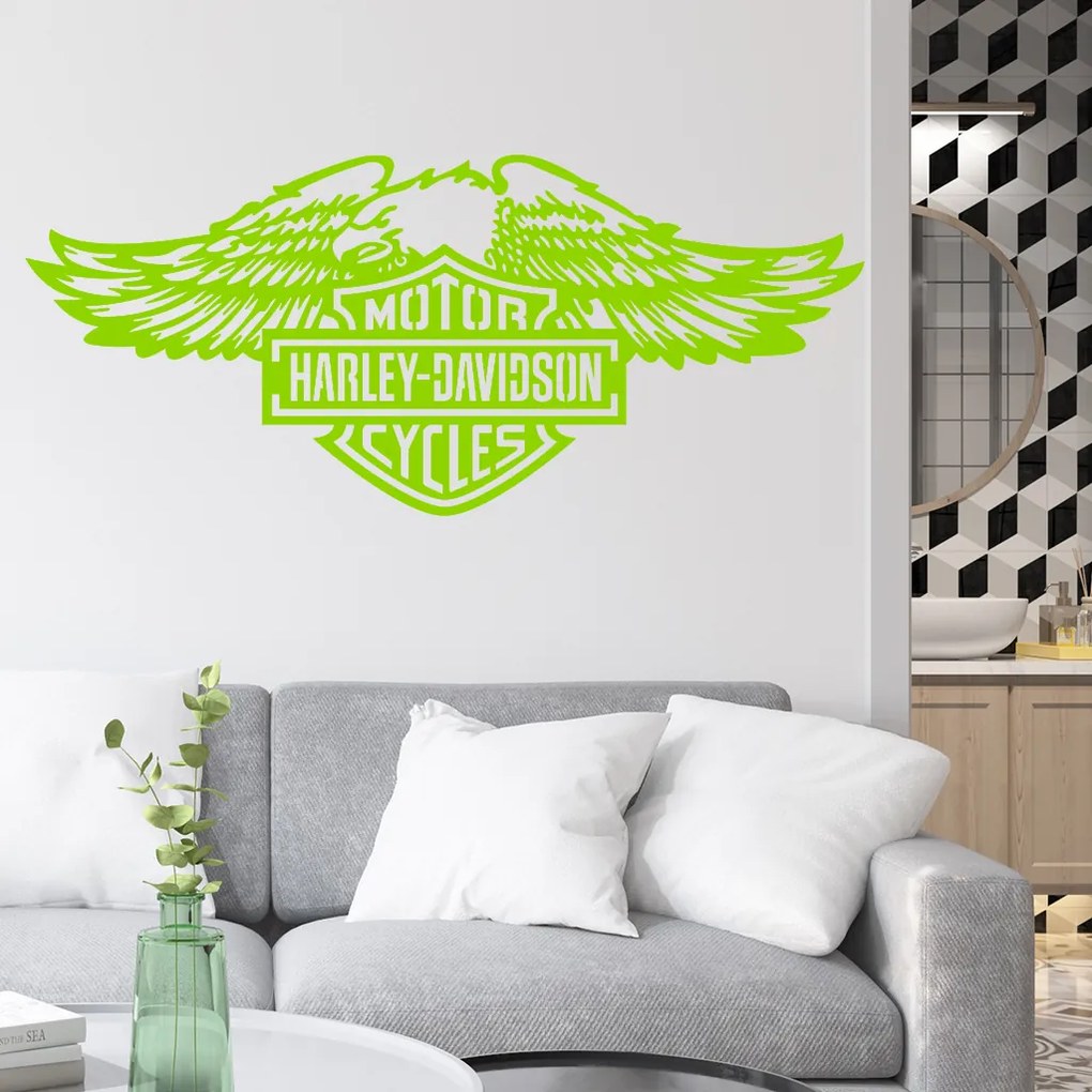 Veselá Stena Samolepka na stenu na stenu Harley Davidson orol Farba: bílá, Veľkosť: 60 x 26 cm