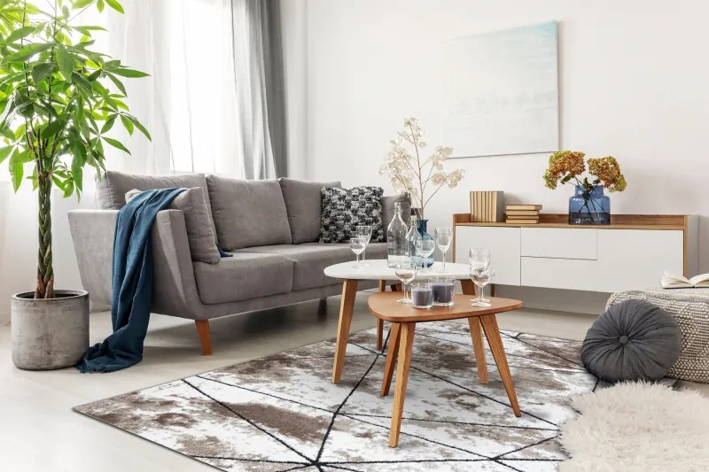 Moderný koberec COZY Polygons, geometrický, hnedý