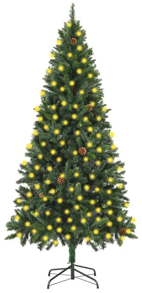 Umelý vianočný stromček LED a borovicové šišky zelený 210 cm 3077745
