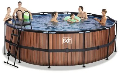 Nadzemný bazén rámový EXIT Wood Pool ø450 x 122 cm design drevo s pieskovou filtráciou a rebríkom