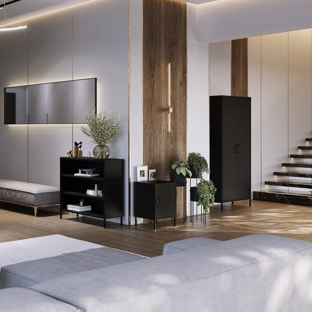 Čierny nočný stolík kovový MIA Modern 424 x 595 x 400 mm