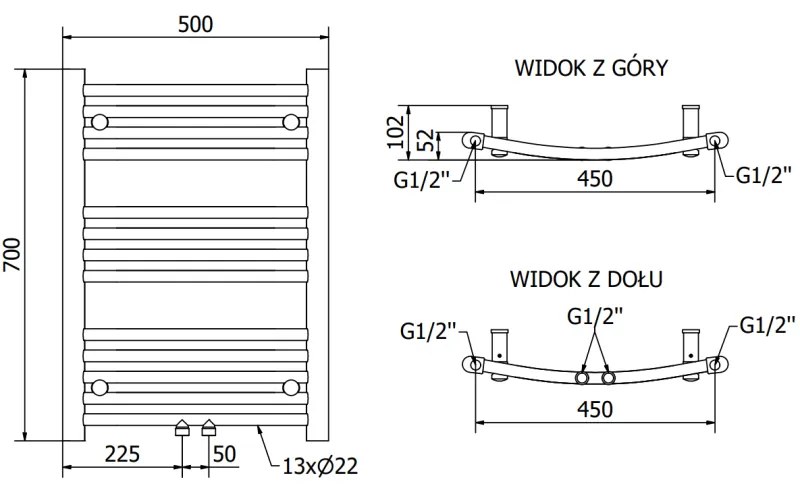 Mexen Ares, vykurovacie teleso 700x500 mm, 226 W, chrómová, W102-0700-500-00-01