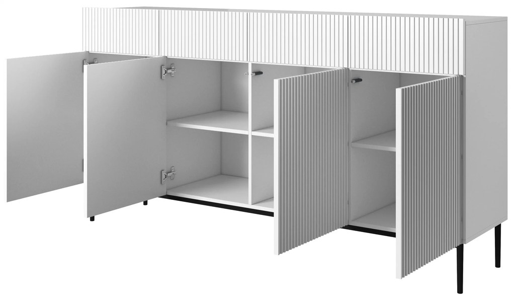 Komoda Nicole 200 cm so 4 zásuvkami - biely mat / čierna