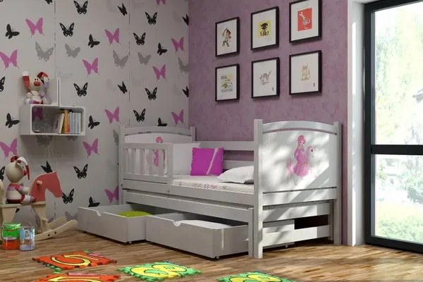MAXMAX Detská posteľ s výsuvnou prístelkou z MASÍVU s obrázkom 200x90cm so zásuvkou - DPV005 200x90 pre dievča ÁNO