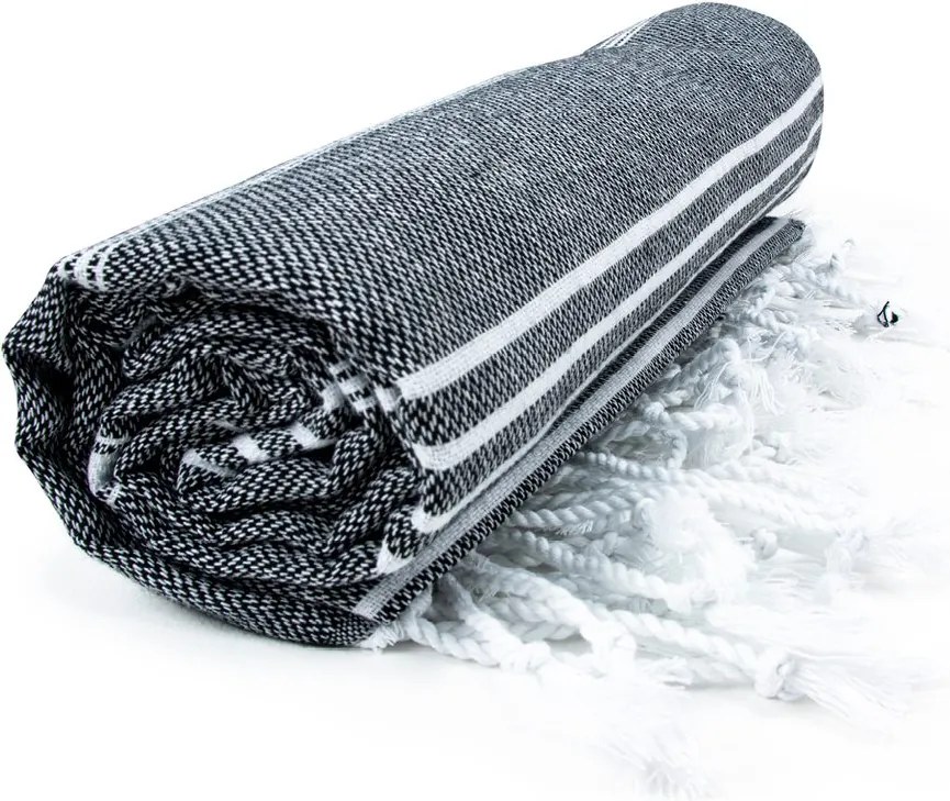 The One Towelling Plážová osuška Hamam Sultan - Čierna / biela | 100 x 180 cm