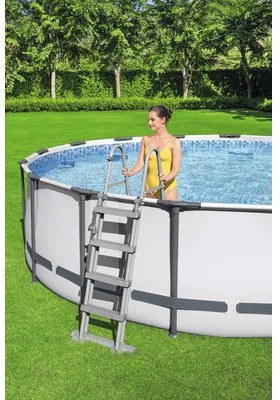Nadzemný bazén Bestway Steel Pro MAX 457x122 cm rámový s pieskovou filtráciou, schodíkmi a zakrývacou plachtou svetlosivý